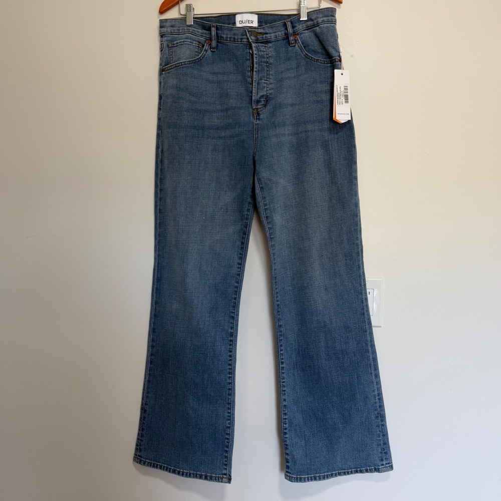 DU/ER Midweight Performance Denim Wide Leg Women 33 Blue Stretch Modern Classic